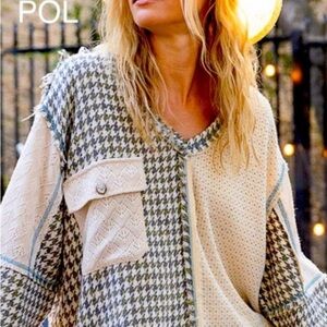 POL NWOT Houndstooth and Knit Patchwork Top